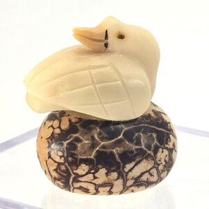 Hand-Carved Duck Figurine Tagua Nut Netsuke Style Animal on Base JE286